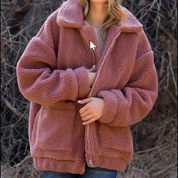 ❤SHERPA JACKET ~ OVERSIZED DUSTY PINK - Picture 2 of 7